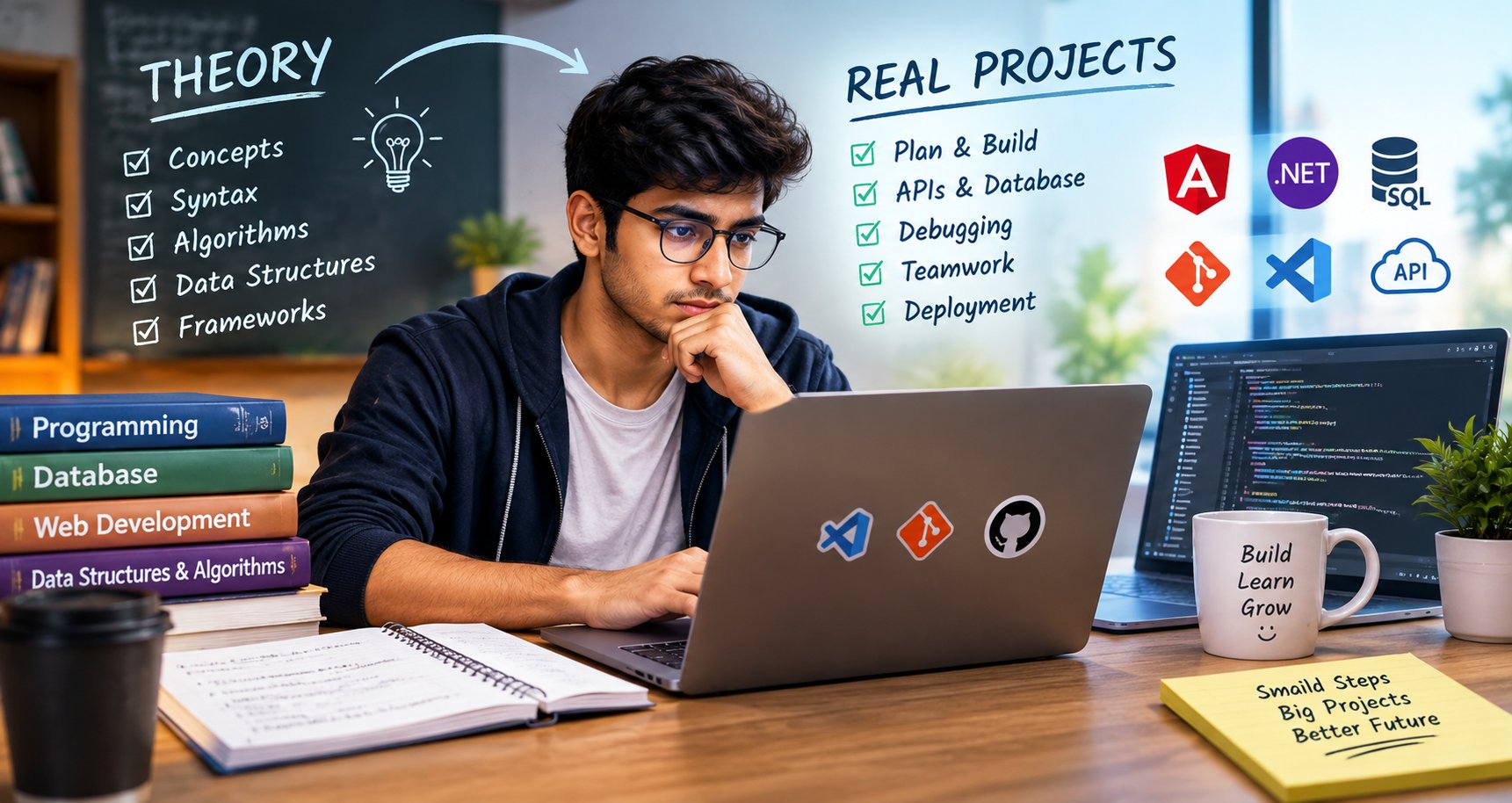 IT student learning to apply theoretical knowledge in real-world software development projects.